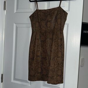 Worn Once Snake Print Faux Leather Dress - Spaghetti Strap - Mini - Zipper Back